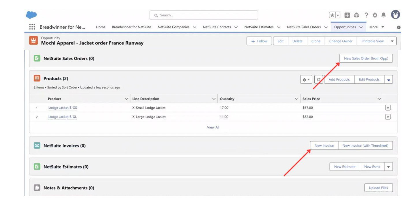 Create new NetSuite Sales Order or Invoice from Opportunity